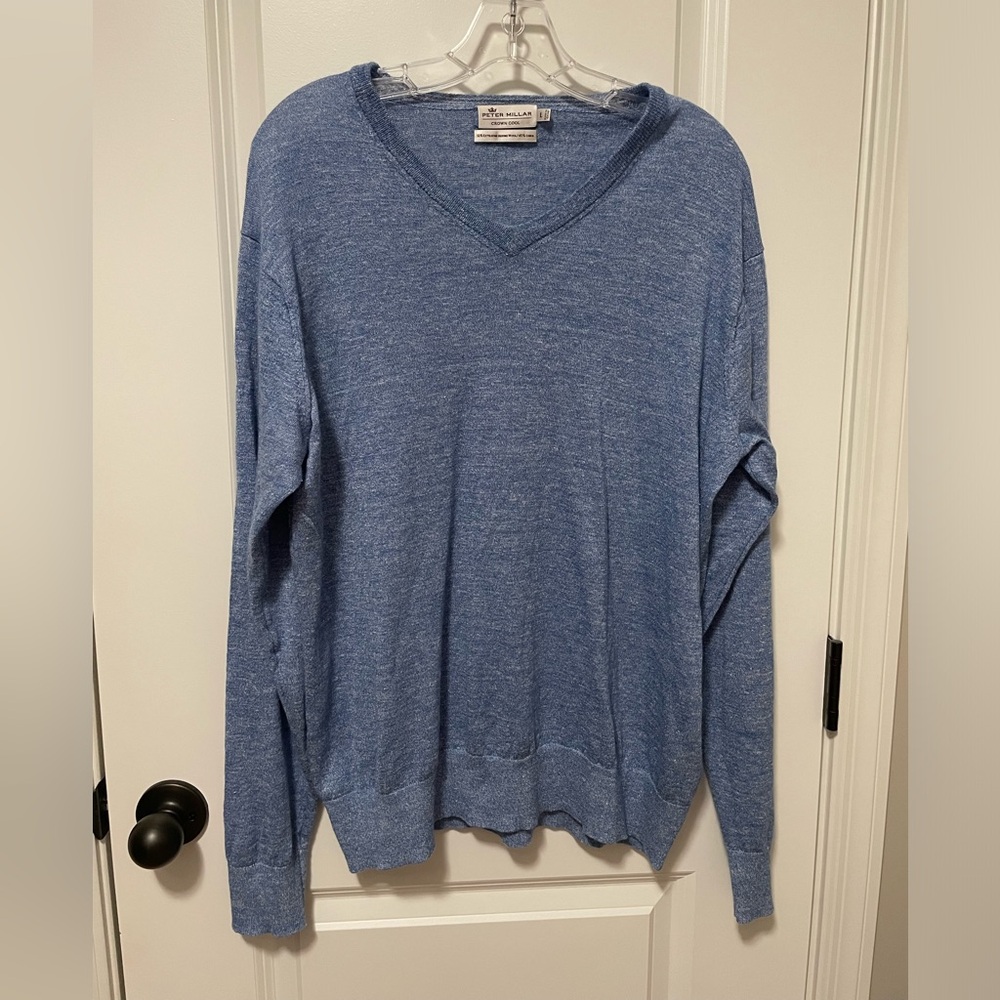 Peter Millar Men’s Lightweight Sapphire Blue V-Neck Sweater